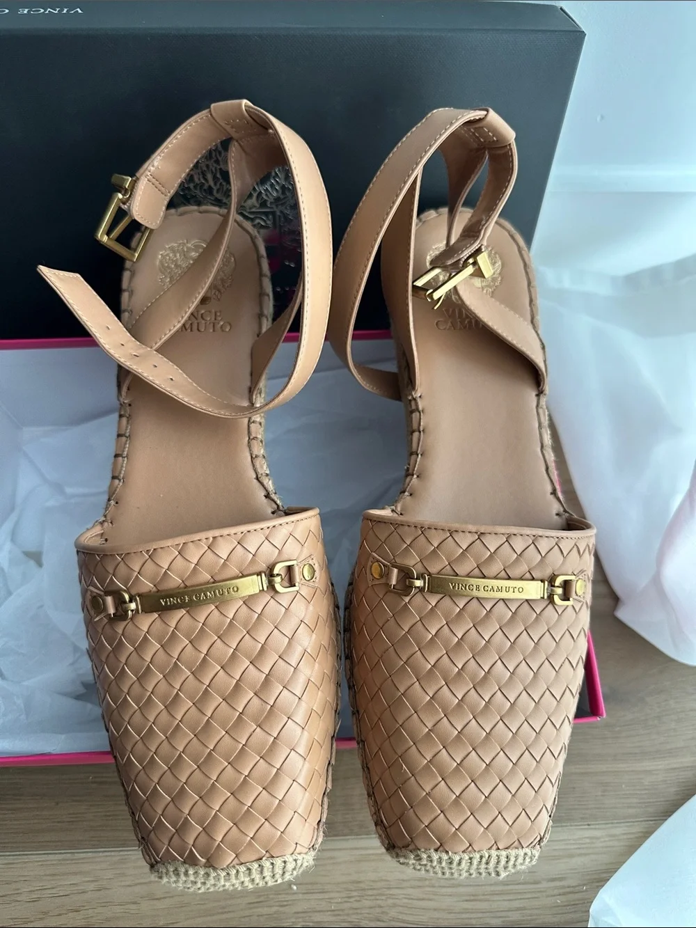 Vince Camuto Tan Woven Espadrille Ankle-Strap Sandals